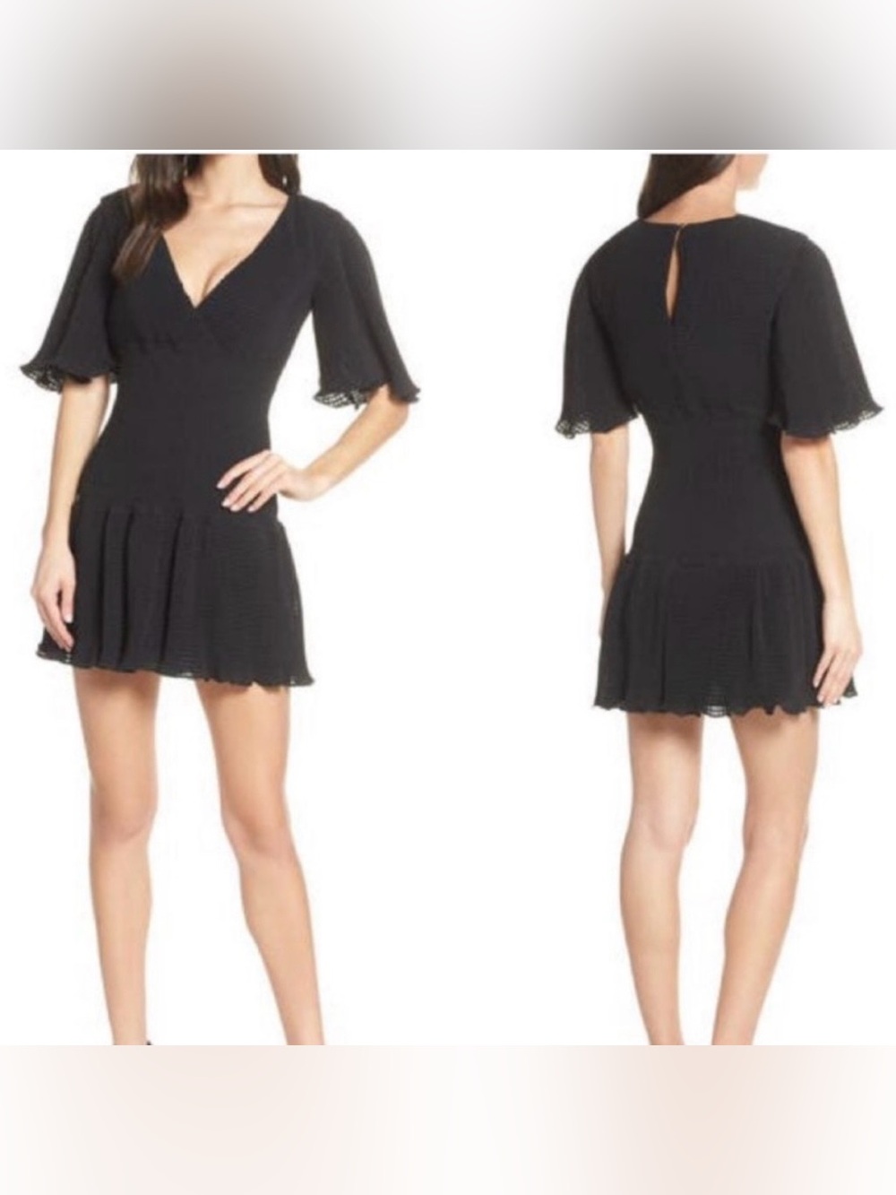 KEEPSAKE the Label Black Revolve V-Neck Flutter Sleeve Textured Mini Dress